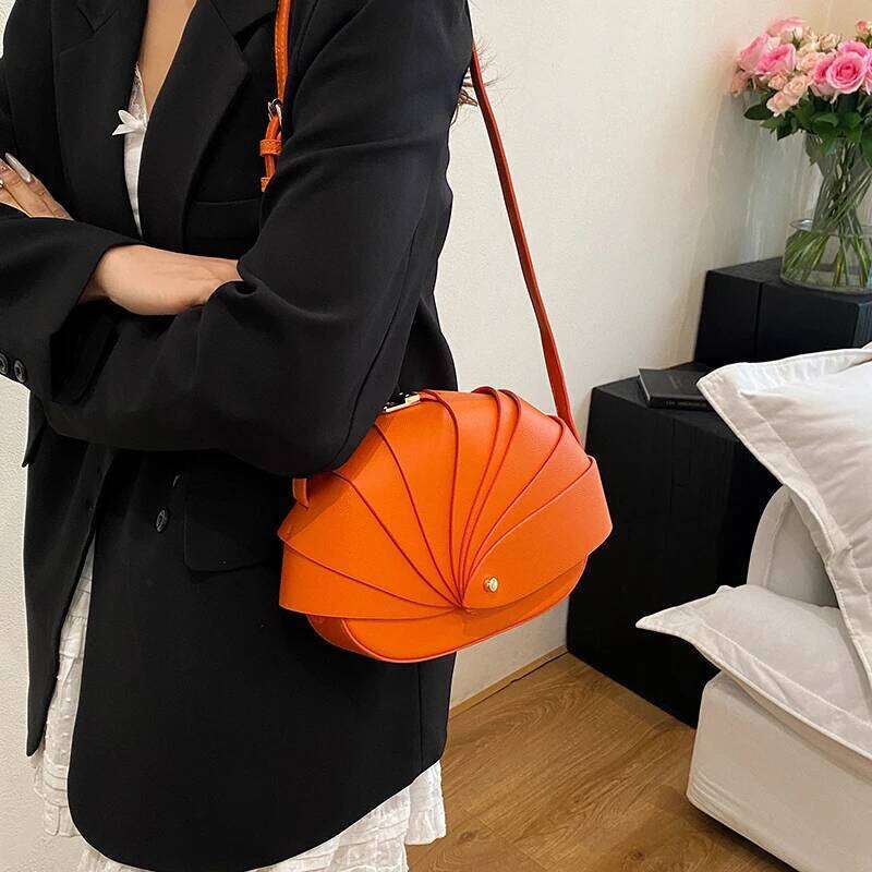 Orange Small Round Women 7 Color Pu Leather Shoulder Handbag Designer Saddle Crossbody Fashion Handmade Shell Bag Purse
