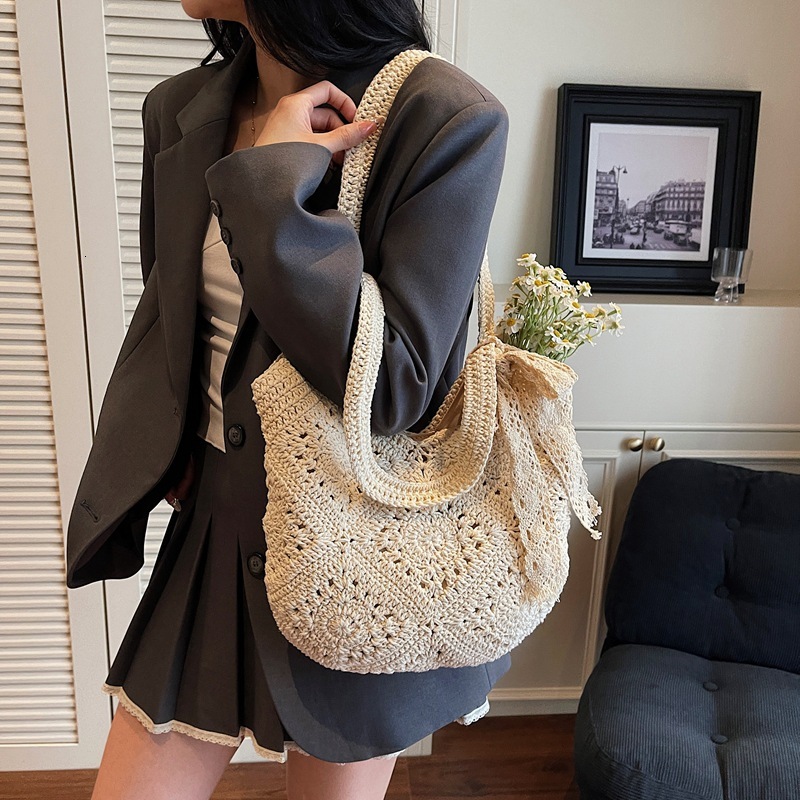 designer Large Capacity Woven Bag for Women 2025 New Summer Beach Vacation Knitted Bag Versatile Commuter Shoulder Tot