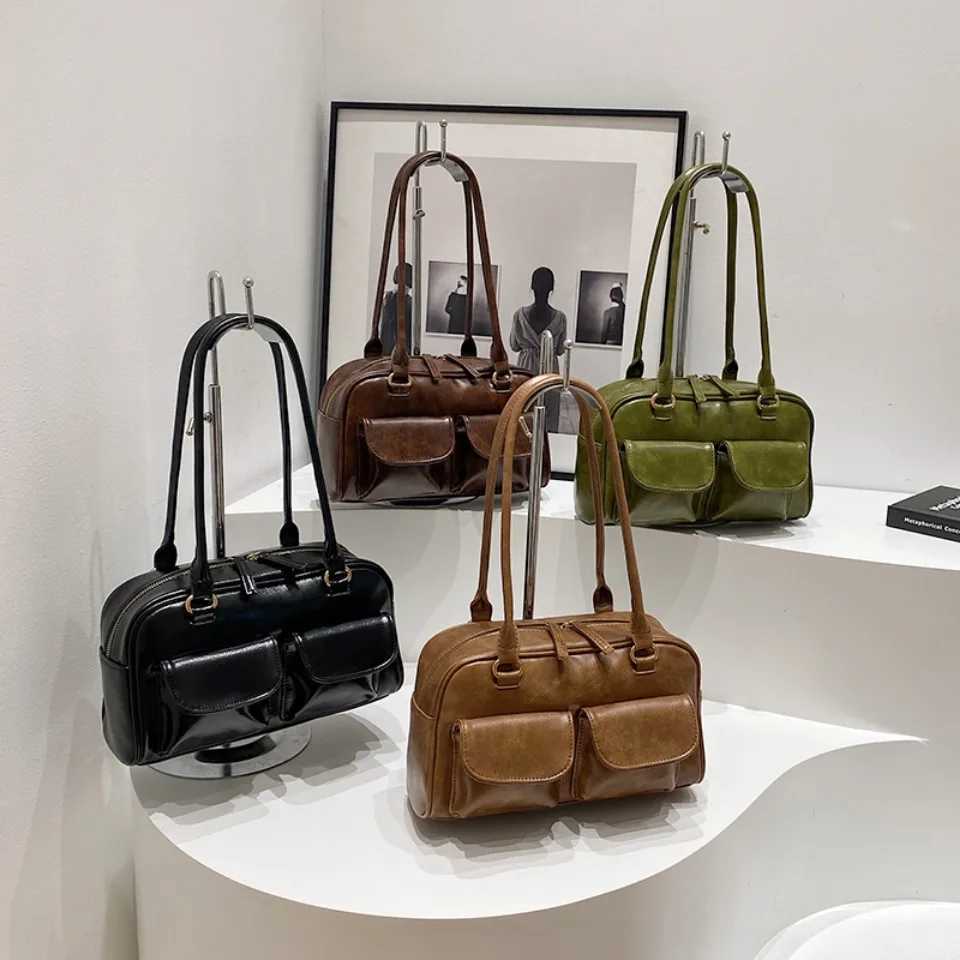 Vintage Wen Business Shoulder Bags Simple Ladies Cute Tote Bag Pu Leather 2 Pocket Chic Fem Underarm Hand Bag Handbags Y250718