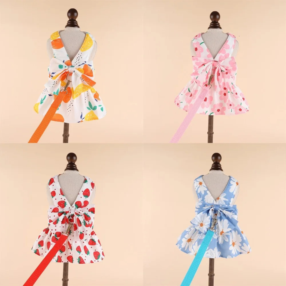 Spring Summer Cute Pet Dog Dress Free Leash Princess Kitten Skirt for Small Medium Dogs Puppy Cat Chihuahua Clothes 250609