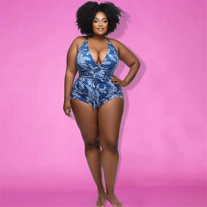Plus Size Beach Blue Water Ripples Spring Summer V Neck Swimsuit Fabric s Swimwear 250527