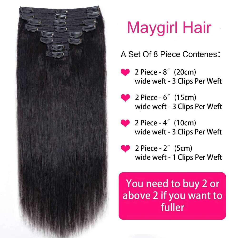 Black Brazilian Straight Clip in Extensions Remy Natural Color Human Hair 24 26inch Full Head Set for Women