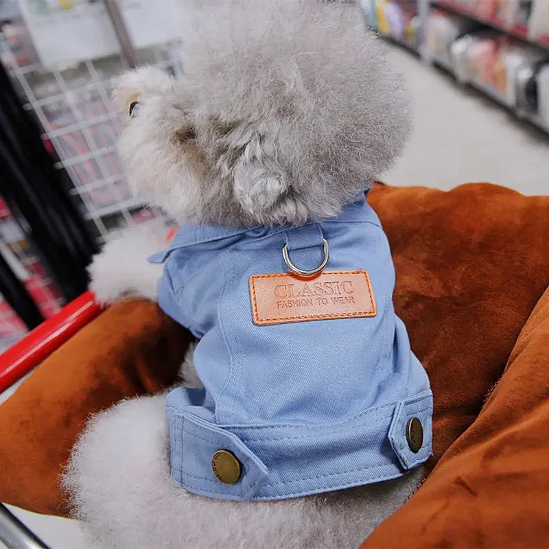 Dog Clothes Spring and Summer Denim Coat Costume with Leash Ring Pet Outfits for Small Medium Puppies 250609