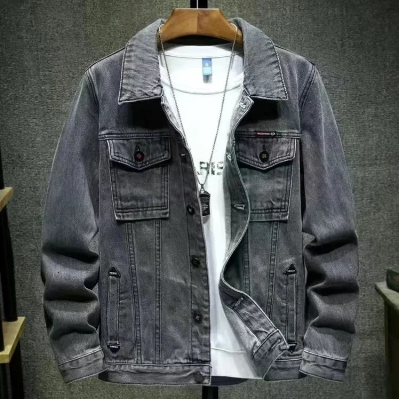 Male Jean Coats Cargo Biker Mens Denim Jacket Motorcycle Autumn Washed Fashion Low Price Korean Style High Quality Large Size 250530