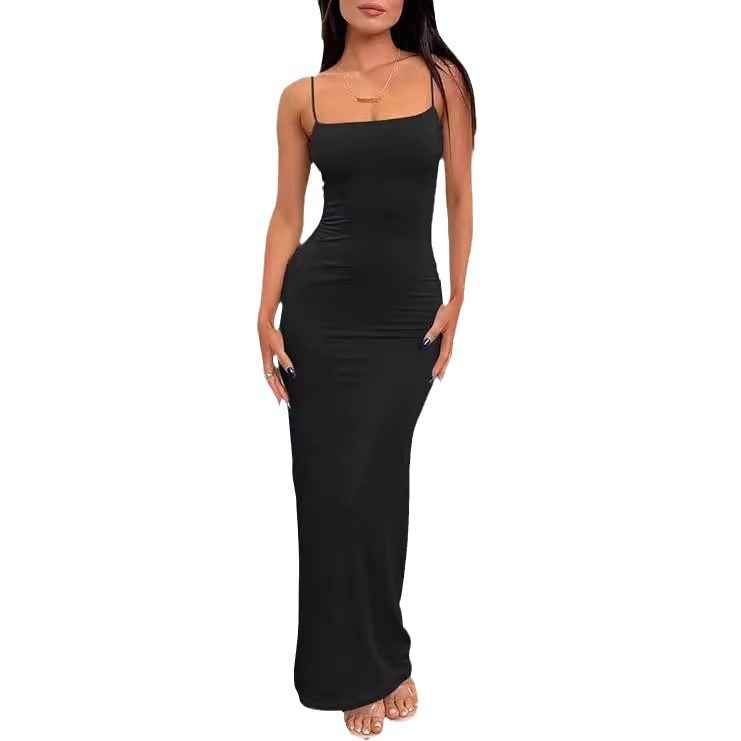 Summer Casual Slip Dresses 2024 Party Evening Elegant Spaghetti Strap Double Lined Bodycon Maxi Dress For Women Fashion