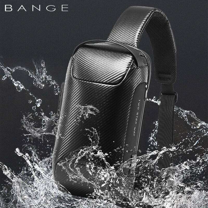 BANGE Upgraded Men Waterproof Multifunction Carbon Fiber Pattern Crossbody USB Sling Shoulder Bags Messenger Chest Bag Pack
