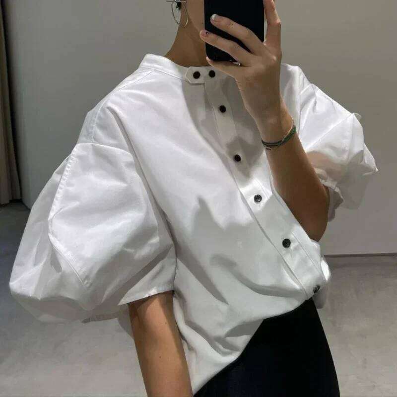Neploe French Style Single Breasted Shirt Japanese Chic Romantic Women Top Spring Loose Thin Stand Collar Blusas