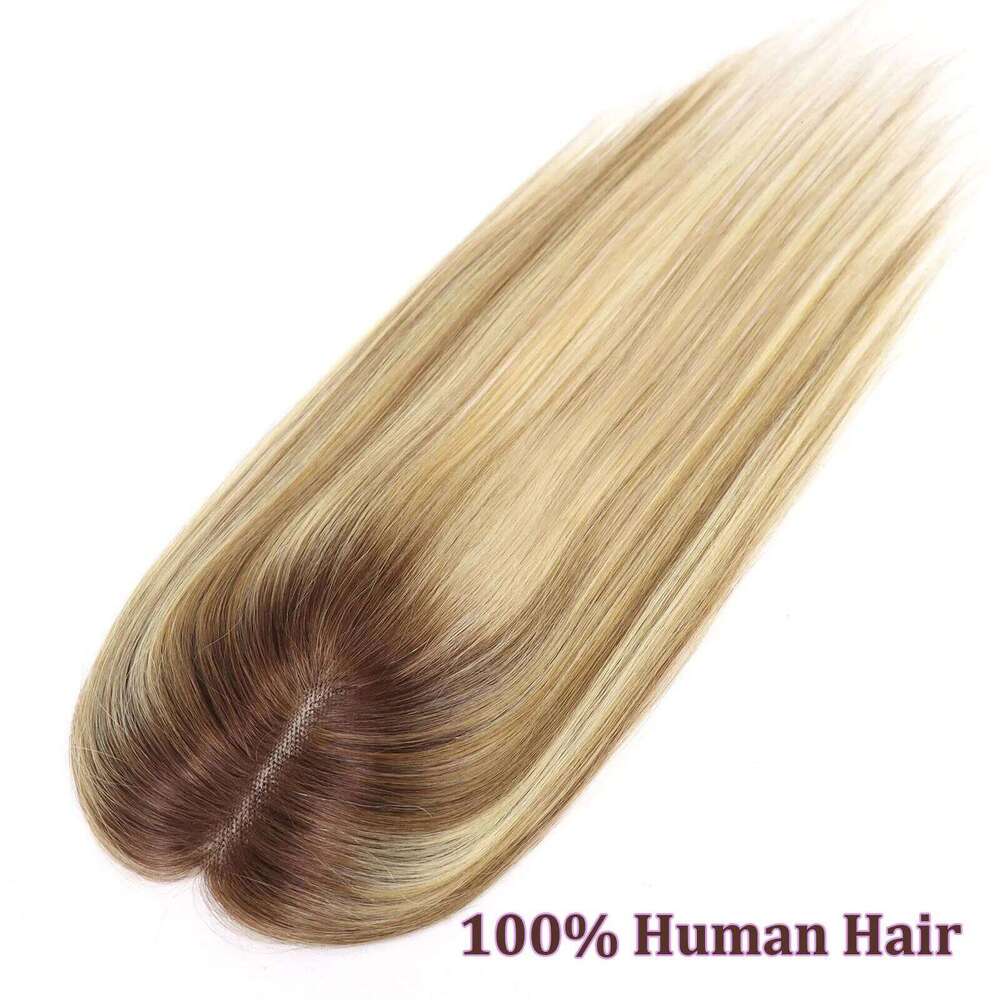 #4T6/613 Blonde Highlight Human Hair Pieces Women Swiss Lace Clips In Toppers Brown Extension For Woman Toupee