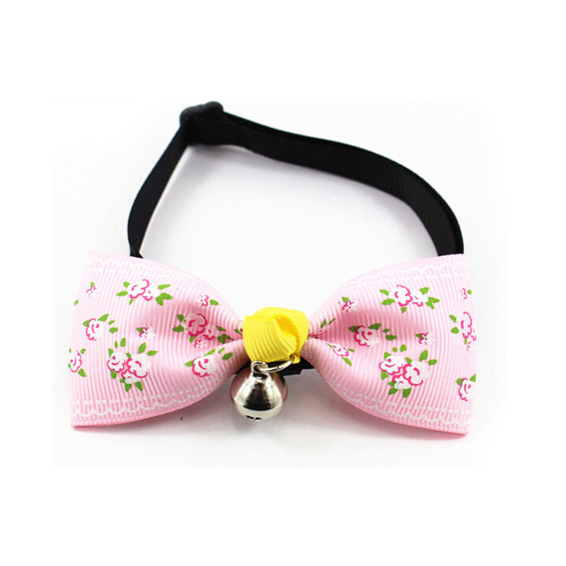 Dog Cat Collar with Multiple Color Patterns Bowtie Soft Satin Ribbon Material Puppy Small Bell Neck Decoration with Quick Release Buckle for Small Dog