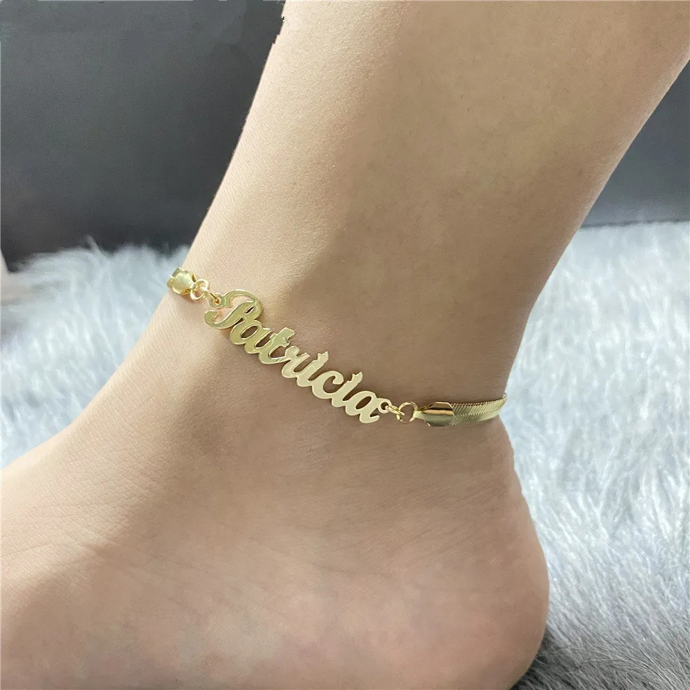 Custom Name Snake Chain Anklet Sign Personalized Cuban Chain Letter Stainless Steel Customized Name Herringbone Anklet Gift 250606