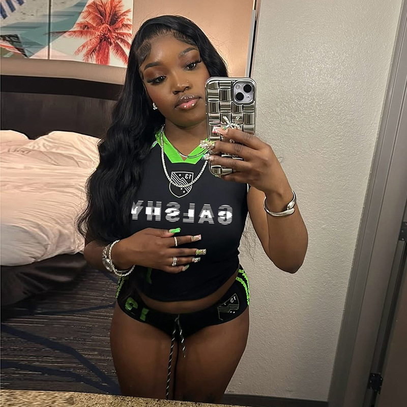 Mia Muse Sets Spring Summer Korean Casual Letter Print Short Sleeve Crew Neck Low Waist Short Casual Sets For Women 250403