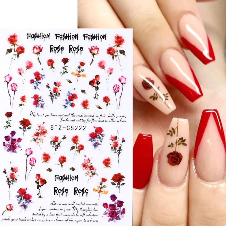 3pcs Vintage Rose Nail Art Stickers Watercolor n Romantic Floral Decals Valentine Manicure Sliders Adhesive Decor 250605