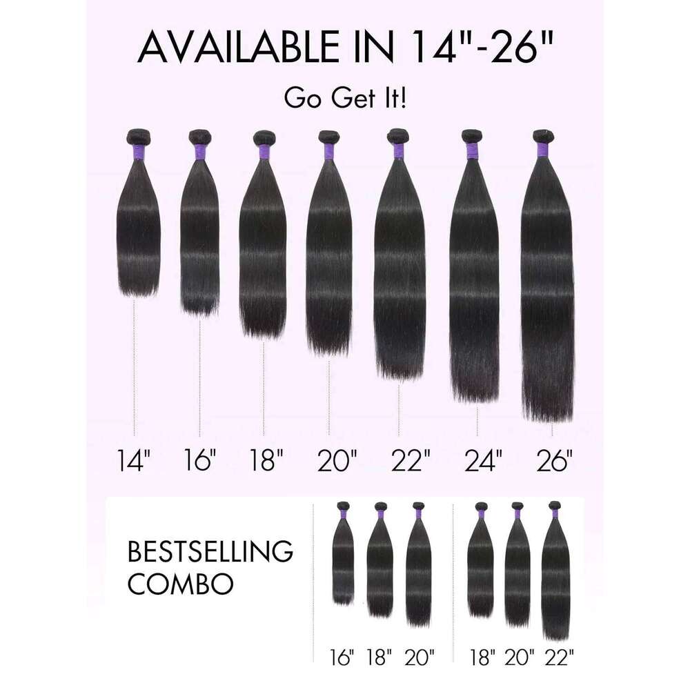 Brazilian with Straight Human With 4x4 HD Lace Closure 14A Black 3/4 Bundles Hair Extensions Remy