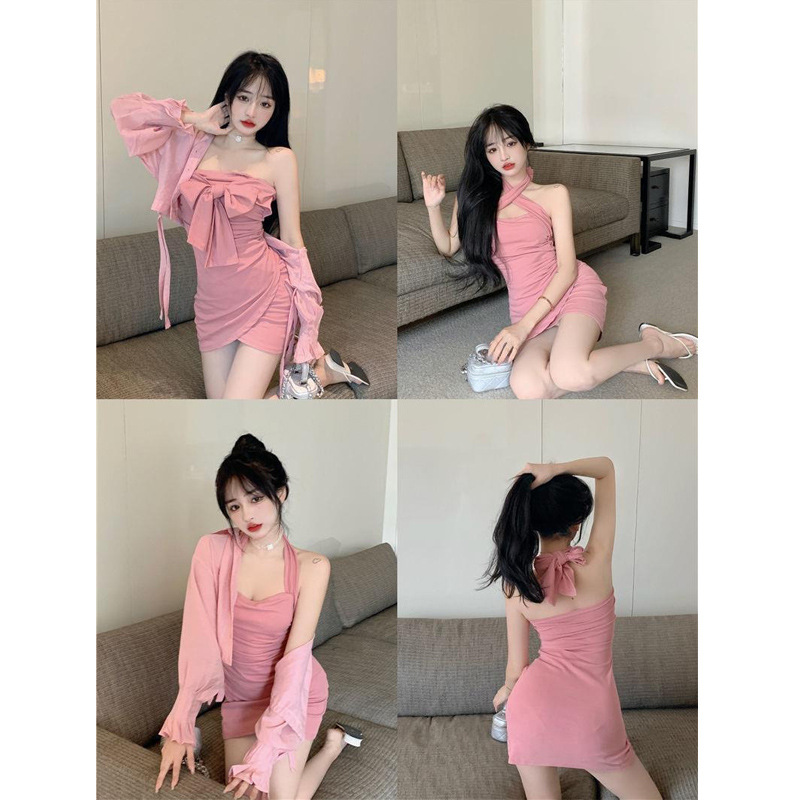 LYWD150 halter neck suspender dress female design niche waist tight sexy hip short skirt