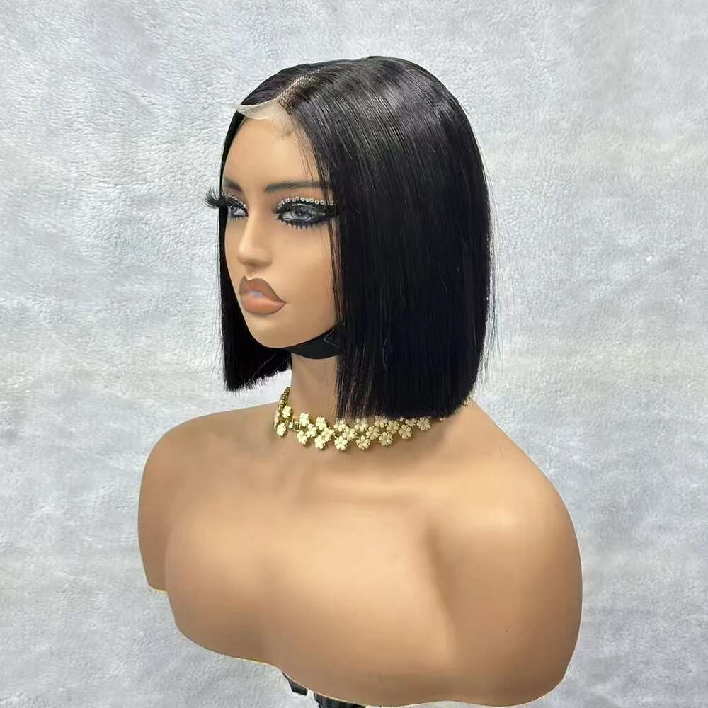 2x6 Lace Closure Vieam Raw Bone Straight Human Hair Short Bob Glueless Wigs for Women 180% Density Natural Black