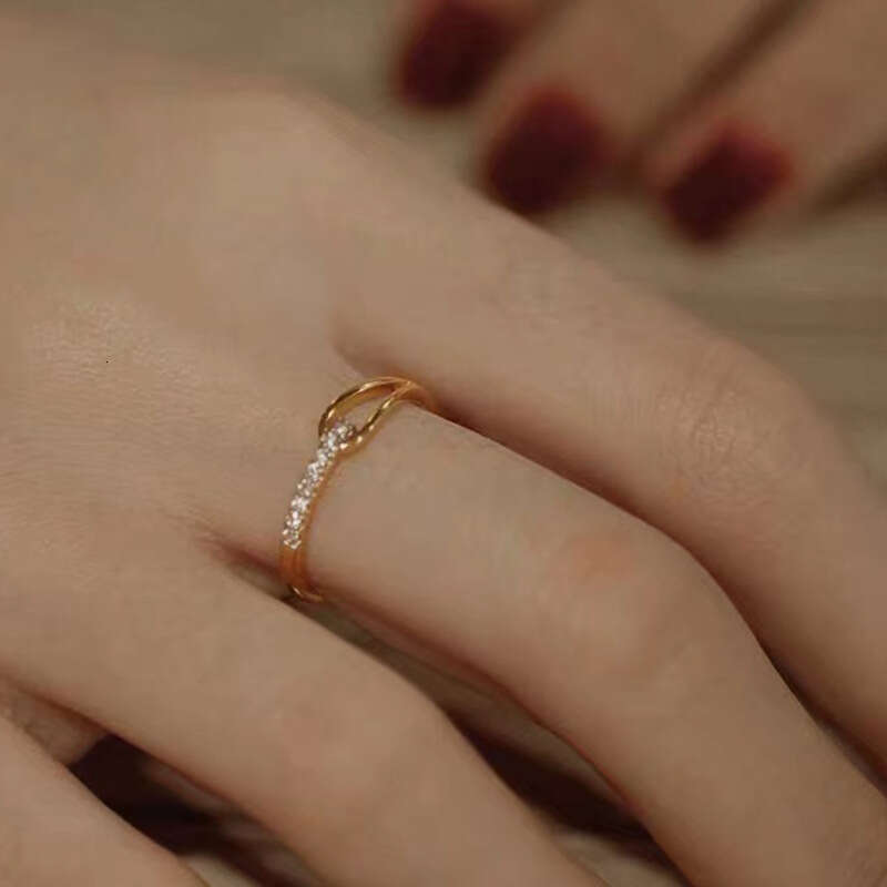 Titanium Steel Gold-Plated Non-Fading Zircon Row for Women Half Circle Full Index Finger Stacking Inlaid Dia Tail Ring