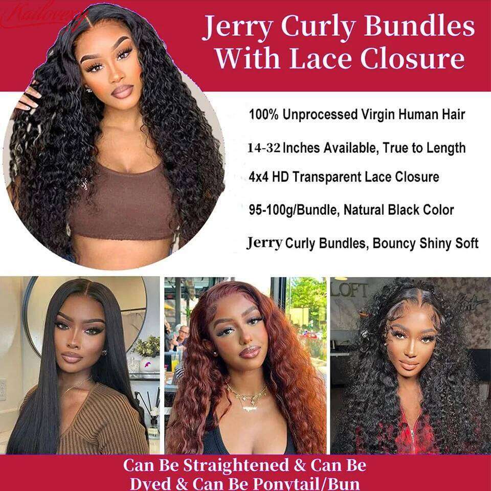 Kinky Curly 4x4 13x4 HD Closure Frontal with 3/4 Bundles Wet and Wavy Brazilian Human Hair