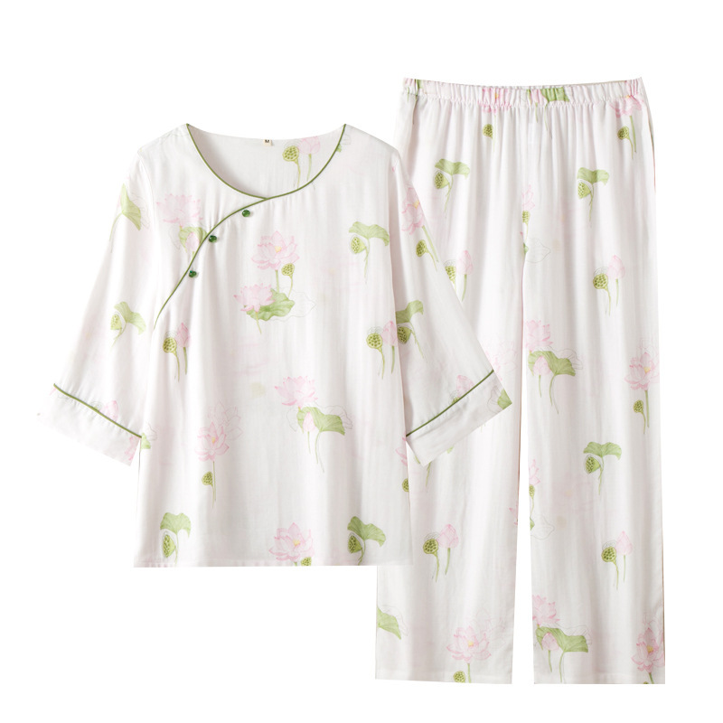 B919-New cotton pajamas for women in spring and summer, thin style, nine-point sleeves, home clothes, two-piece set