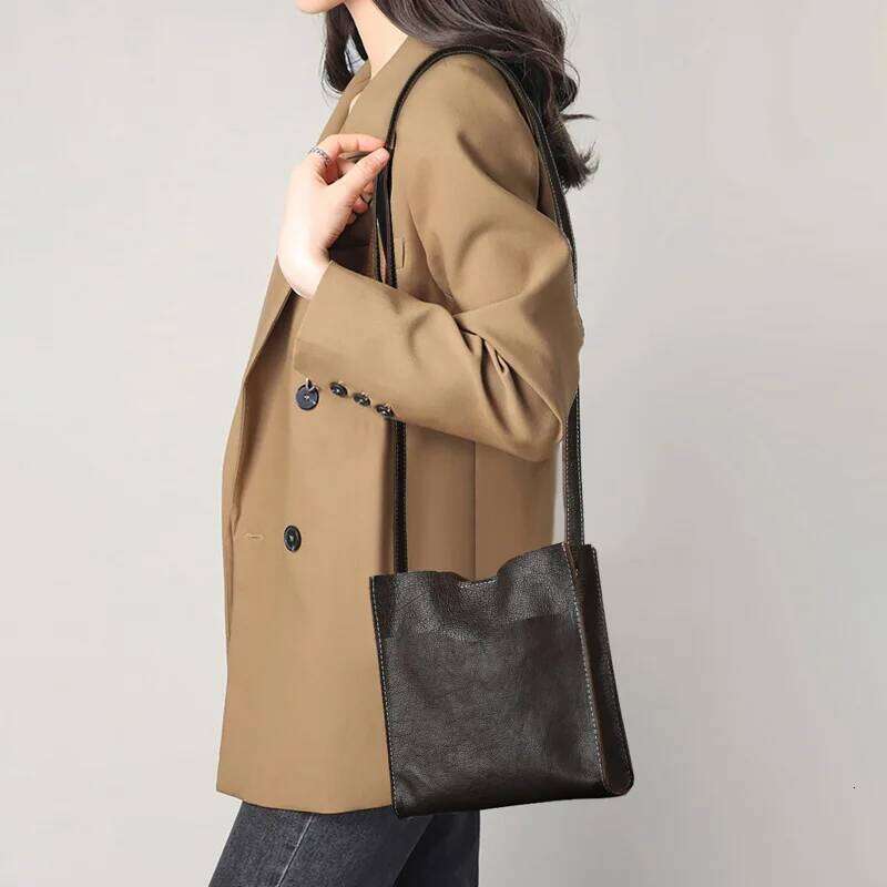 Johnature Simple Solid Color Genuine Leather Women Bag 2025 New Natural Soft Cowhide Vintage Versatile Shoulder & Crossbody Bags