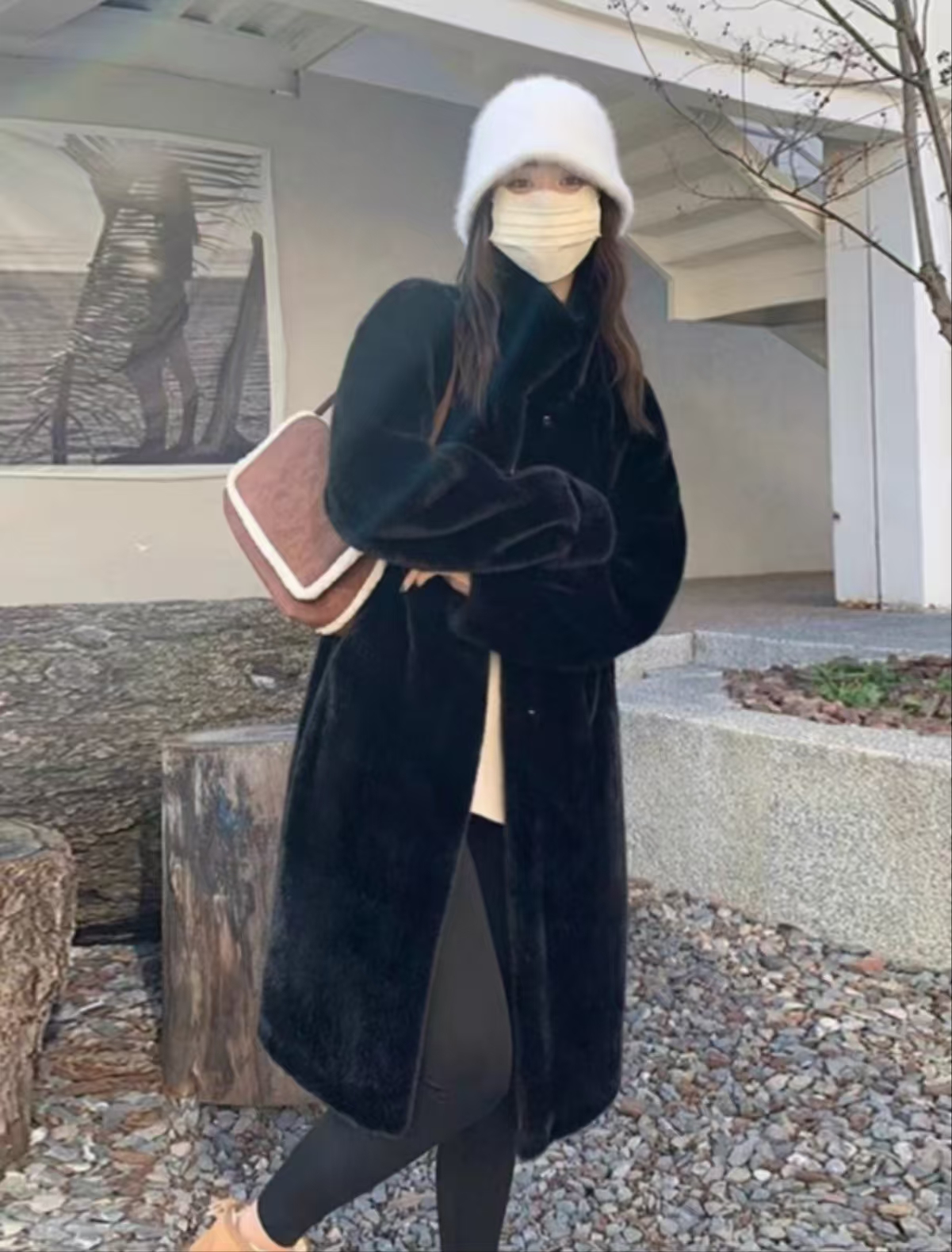 Fashionable stand up collar long fur coat - Warm coat comes in four colors to choose from suitable for winter warm wear and temperament solid color