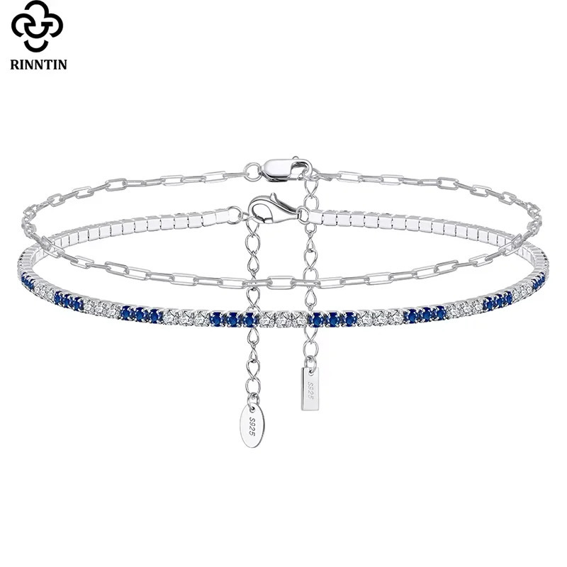 Rinntin Simple 2mm Tennis Anklet Chain Foot Women Sparkling Layer Anklet Accessories Gifts S925 Silver Leg Ankle Bracelet SA19 250606
