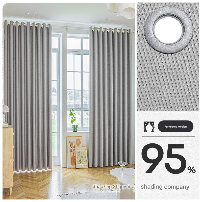 A588 thick double-sided cotton and linen bedroom curtain fabric soundproof full blackout modern simple living room curtain finished product wholesale