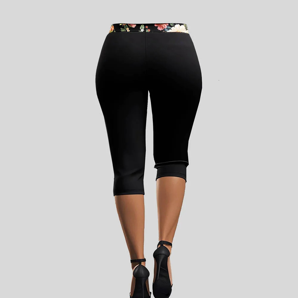 Floral Printed Casual Women Plus Size TwoPiece Set Knotted Ruched Vneck Sleeveless Summer Vest Tee And Slim Yoga 5Point Pants 250603