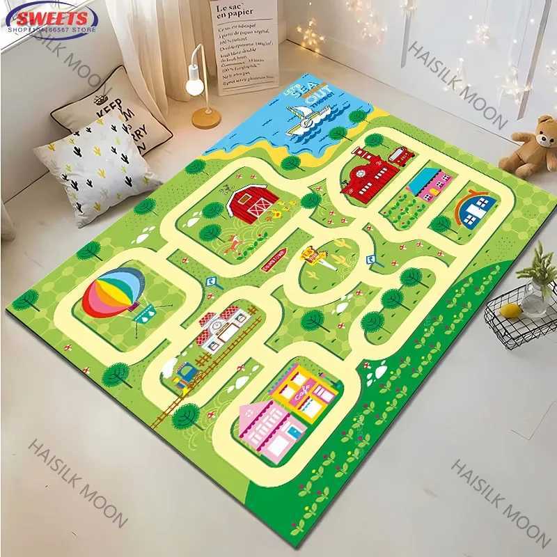 1PC Kids Play Rugs - City Pretend Play - Car Track Rug for Living Room Bedroom Picnic Camp Mat Crawling Rugs Door Mat Gift y250609JC5D