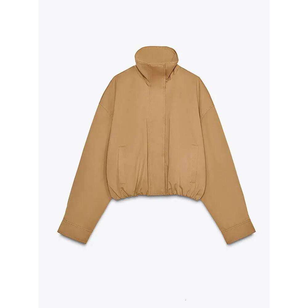 Women 's Spring Jackets Vintage Stand Collar Zipper Pockets Full Sleeve Short Jacket Female 2025 New Fashion Lady Streetwears