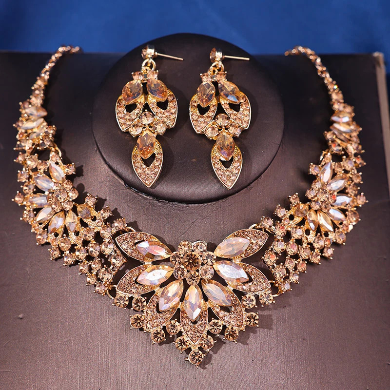 Fashion Crystal Rhinestine Necklace Earring Sets Wedding Hair Accessories For Women Bride 250618