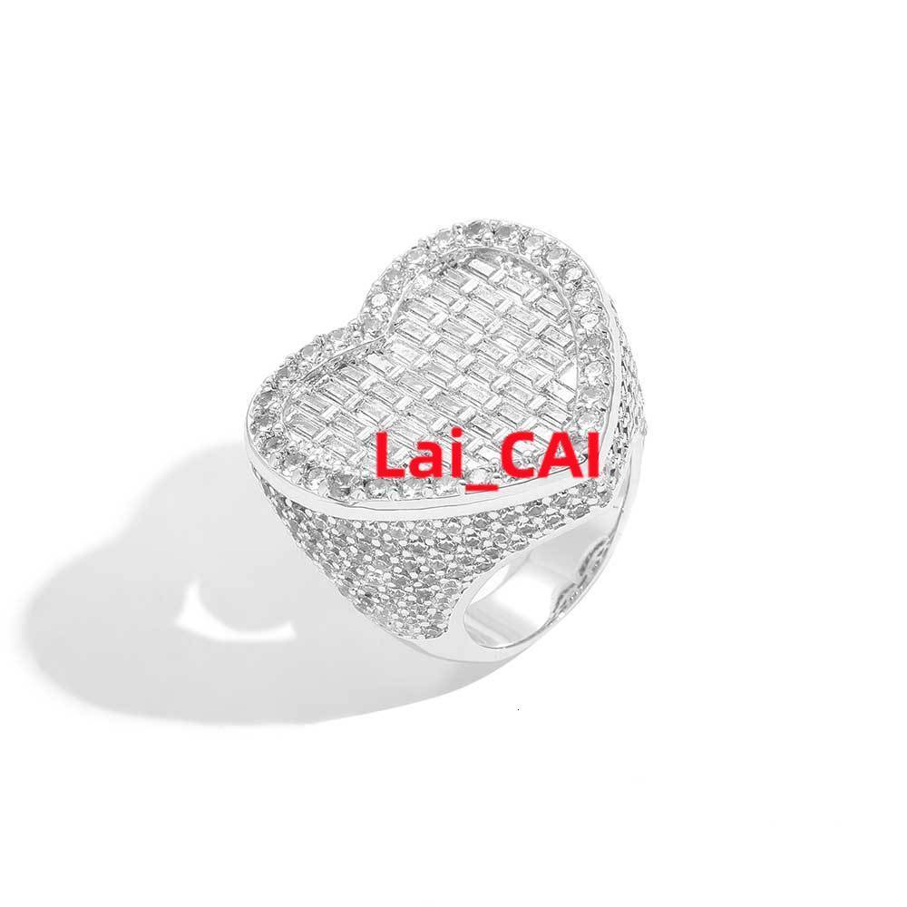 Nuoya Fine Jewelry Hip Hop Style Sterling Silver Ring with Iced Out Moissanite Heart Ring Design Gift