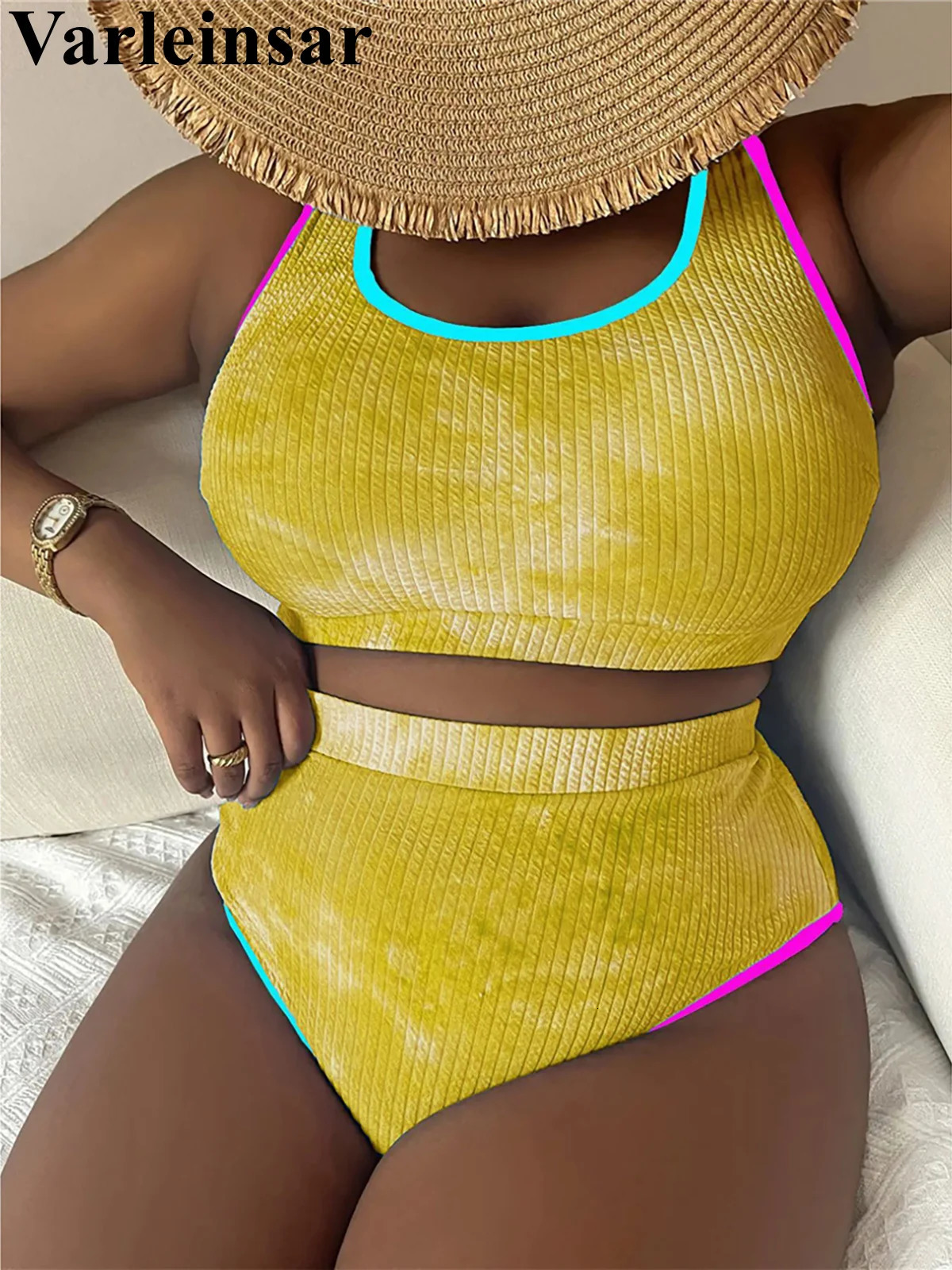 0XL 4XL Tie Dye Bikini Large Size Swimwear Plus Women Swimsuit Female Twopieces set Bather Bathing Suit V5948 250527