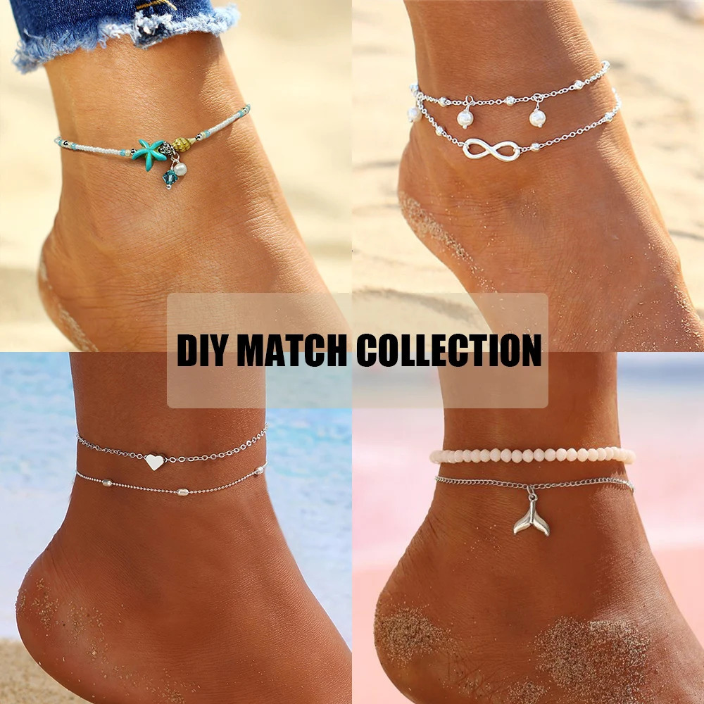 11PCS Multilayers Bohemian Starfish Infinity Heart Chain Anklets Set for Women Teens Summer Beach DIY Bracelet on Leg Ankle Jewelry 250606