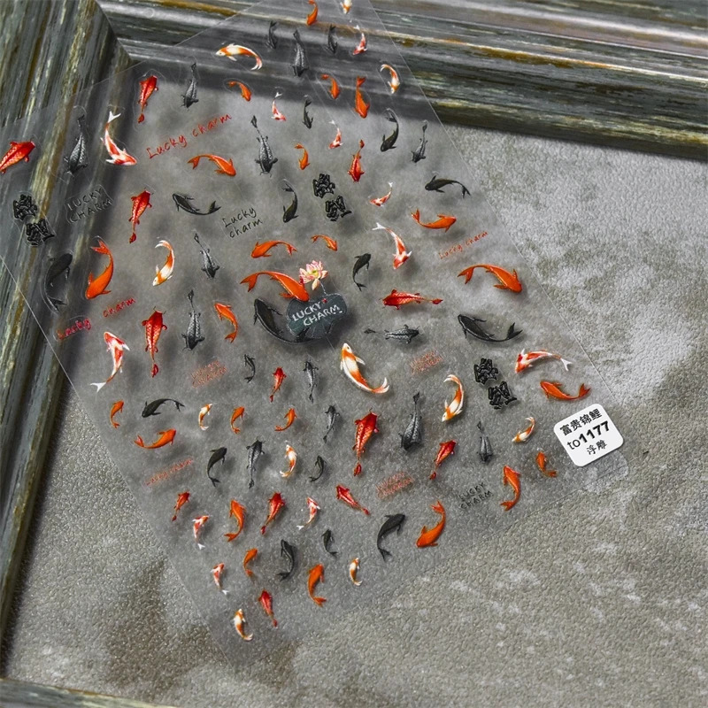 5D rich goldfish nail stickers lotus carp ribbons art handmade creative decorations 250605