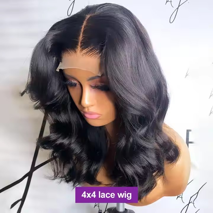 4*4 Transparent Lace Closure Wigs Body Wave Human Hair Short Bob Best Quality Remy Hair Wigs Wholesale 180%density