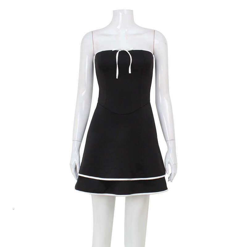 Summer French Style Fashionable Sleeveless Strapless Bow Decor Backless Short Dress B5