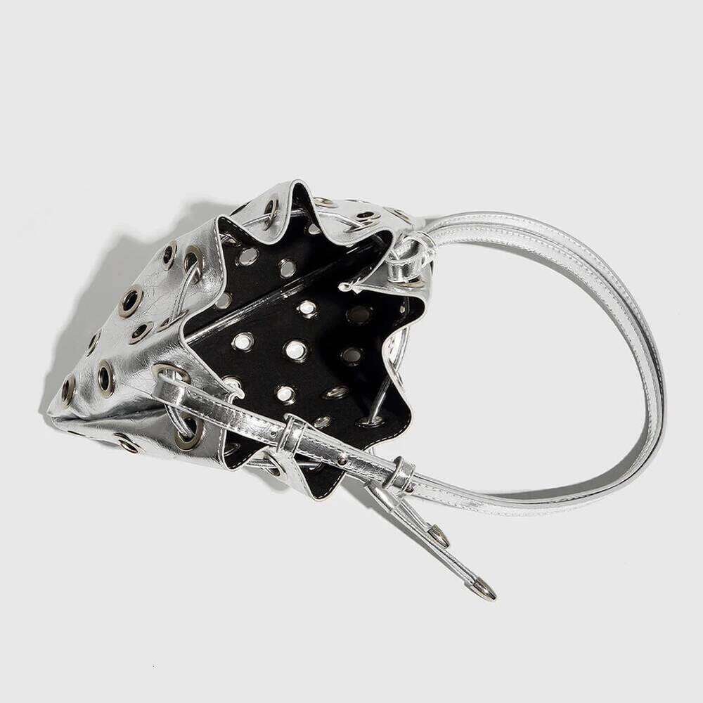 Women Metal Stud Y2k Shoulder NEW hot Large Capacity Retro Hollow Drawstring Crossbody Bag Shopping Vacation Handbag
