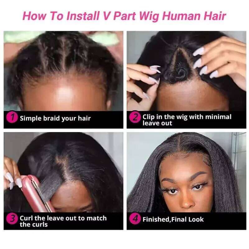 Straight Wig 30 32 Inch 200 Density V Part 100% Human Wigs Black Natural Hair wigs for Women