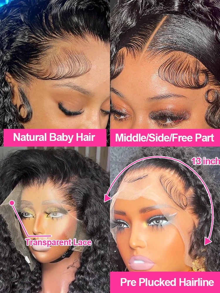 30 40Inch Curly Wigs 13x6 HD Transparent Lace Frontal Human Hair Deep Wave Frontal Wig 250% Density Raw Hair Brazilian For Women Synthetic