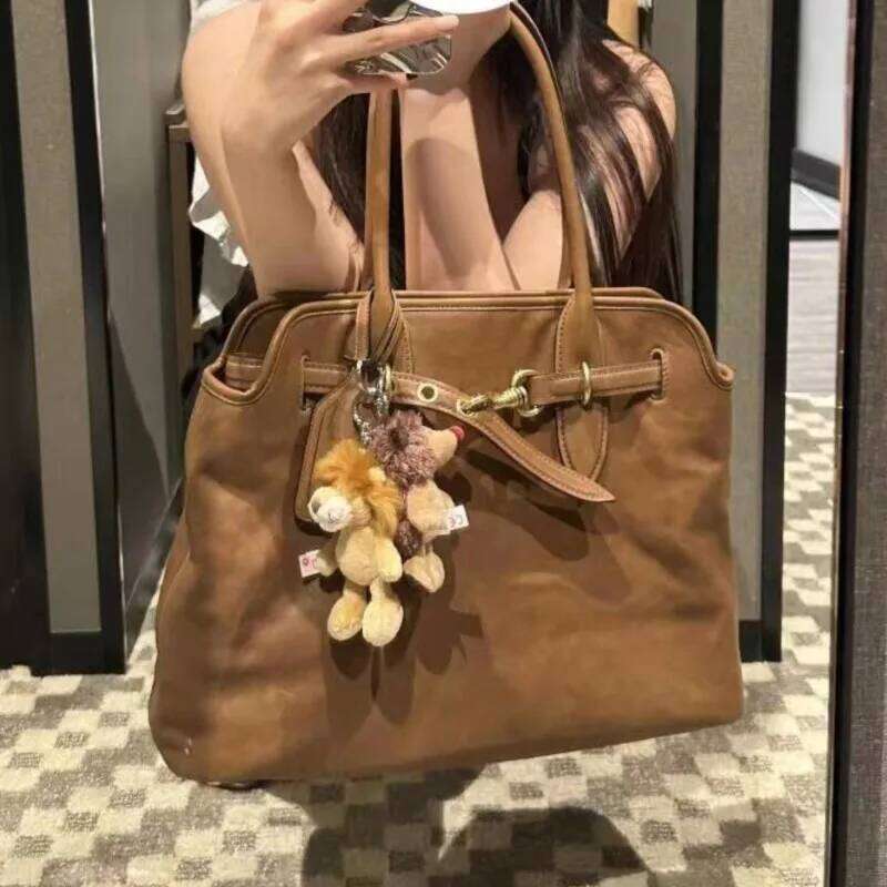 JIAERDI Large Capacity Brown Tote Bag Women Autumn Winter Leather Shoulder Bags Female Vintage Casual Handbag Aesthetic
