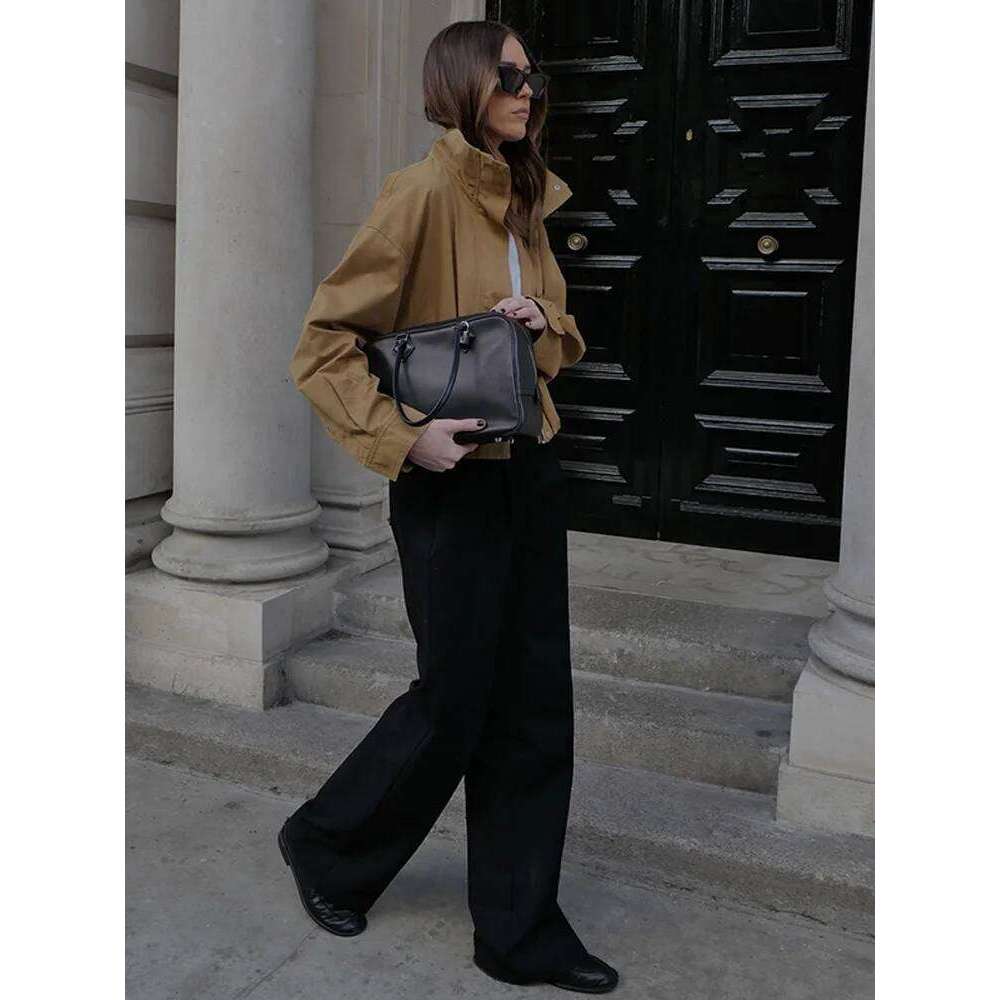 Women 's Spring Jackets Vintage Stand Collar Zipper Pockets Full Sleeve Short Jacket Female 2025 New Fashion Lady Streetwears