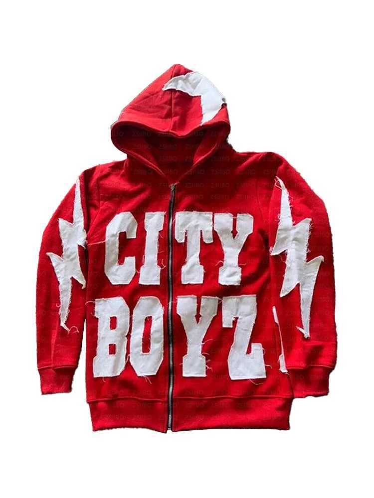 Mens Clothing Streetwear Patchwork Graphic Letter Hoodies Y2k Top Oversized zip up hoodies Harajuku Sweatshirt Goth mens clothing Z250609