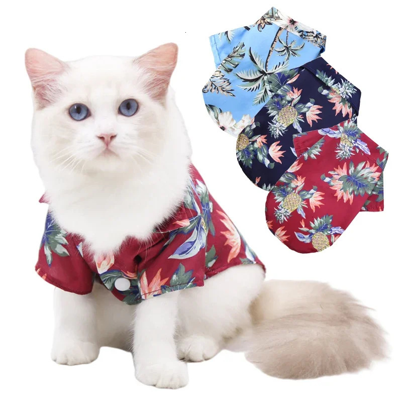 Pet Cat TShirts Hawaiian Beach Style Thin Breathable Summer Dog Clothes for Small Dogs Chihuahua Yorkies Poodle Puppy Vest 250609