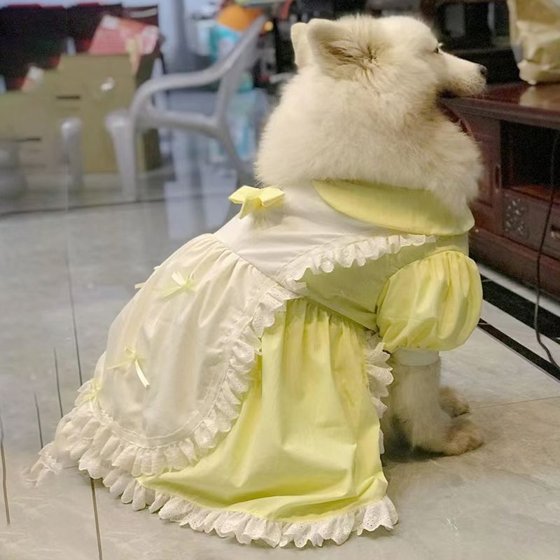 Large Dog Princess Dress - Yellow Ruffle Handmade Pet Gown for Samoyed