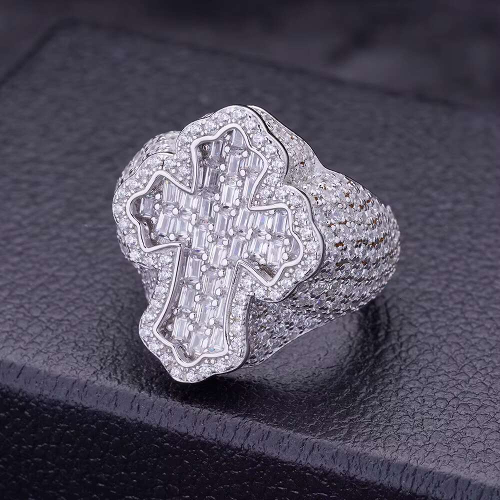 Igi Certificate Iced Out Rose Gold 925 Silver Vvs Moissanite Diamond Ring Silver Hip Hop Style for Men Moissanite Ring