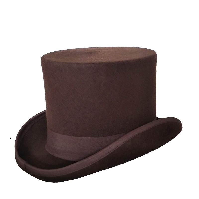 Fedoras Wool Magic High Hat British Black Jazz Top Mens Hat Court Mens Flat Top Felt Hat Webing Sombrero de Copa Brita nico 241018