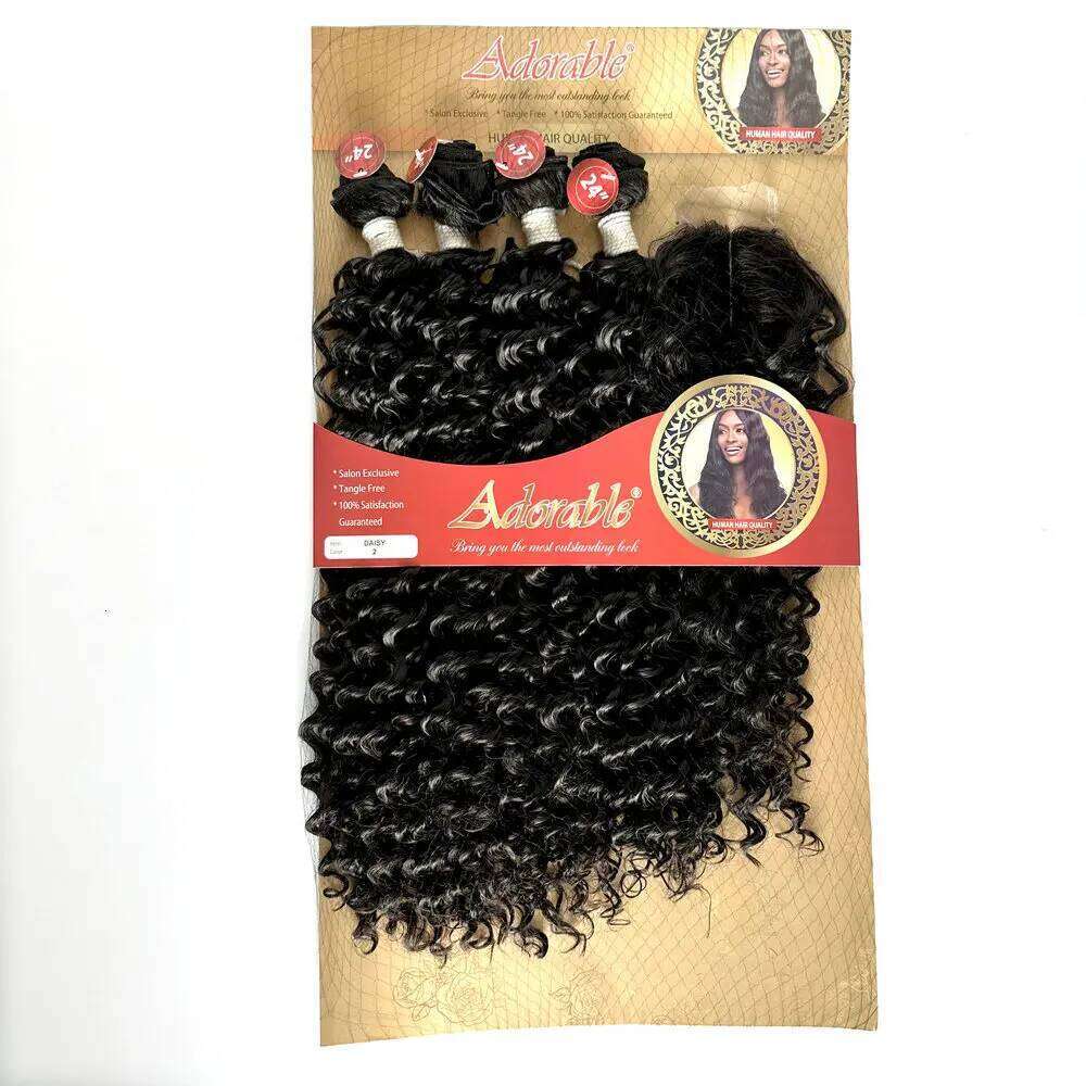 Adorable Heat Resistant Fiber Synthetic Water Wave Hair Extension Weave Bundles With Closure DAISY 4PCS+1 Set (24")
