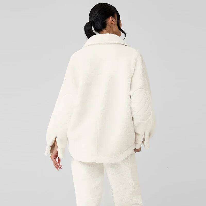 AL for women jacket Lapel shirt style Loose Casual White Fashion Coat Plush Medium long styles Pockets Jacket New