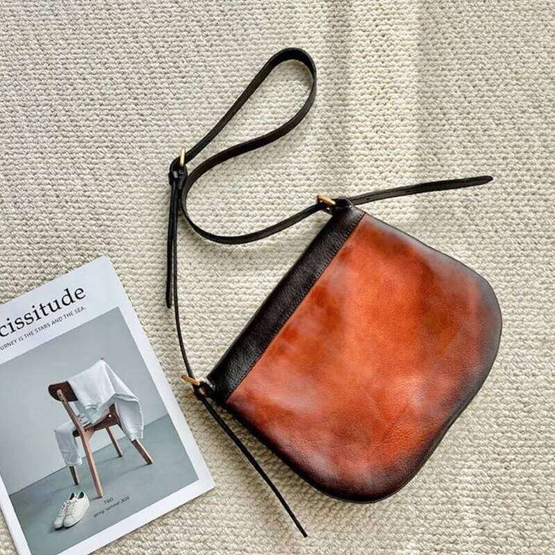 Johnature Natural Soft Cowhide Women's Saddle Bag 2025 New Retro Handmade Genuine Leather Solid Color Shoulder & Crossbody Bags