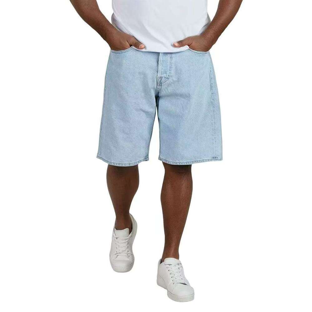 Summer Thin Light Blue Denim Shorts for Men, Straight Loose Fit, Versatile American Style, Handsome Five-Point Pants Trend